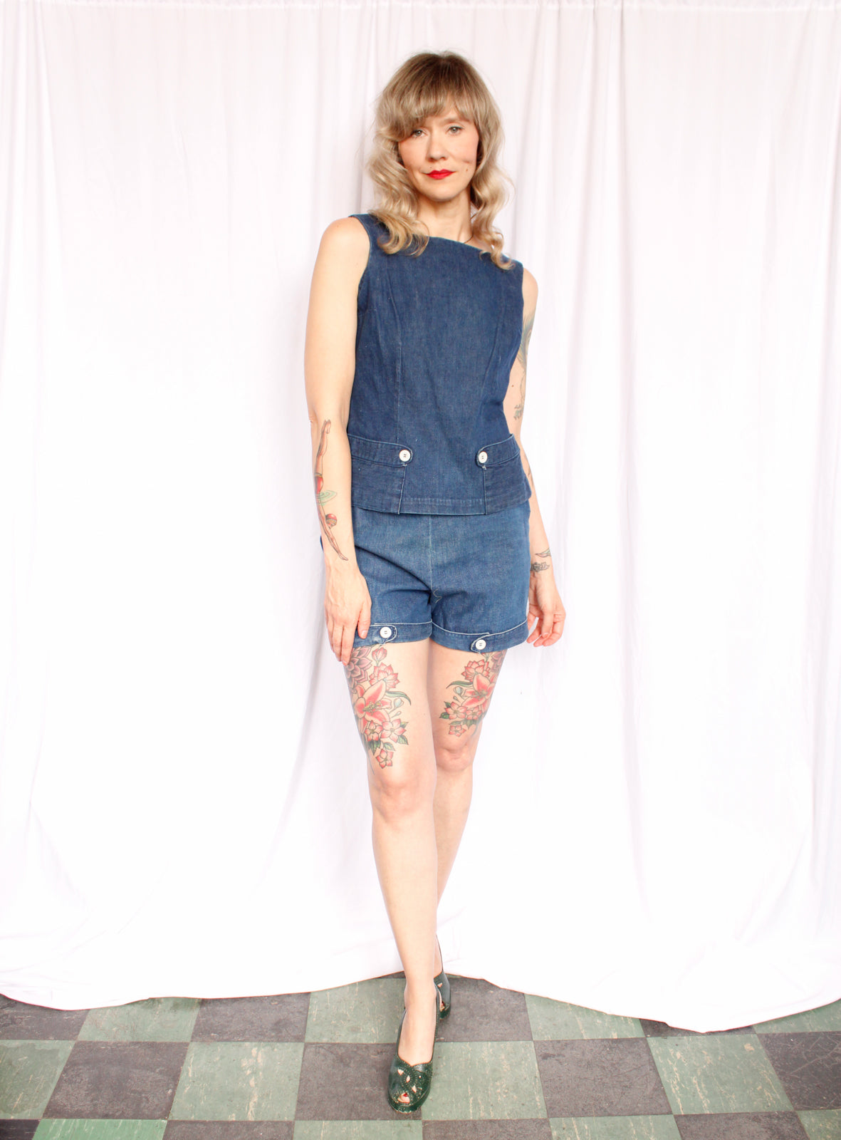 1950s Denim 2pc Shirt & Short Set - Medium