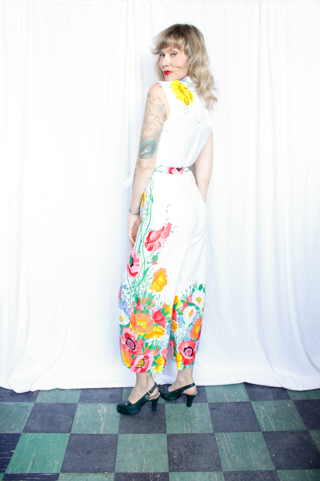 Late 1960s Bright Floral Jumpsuit - Small
