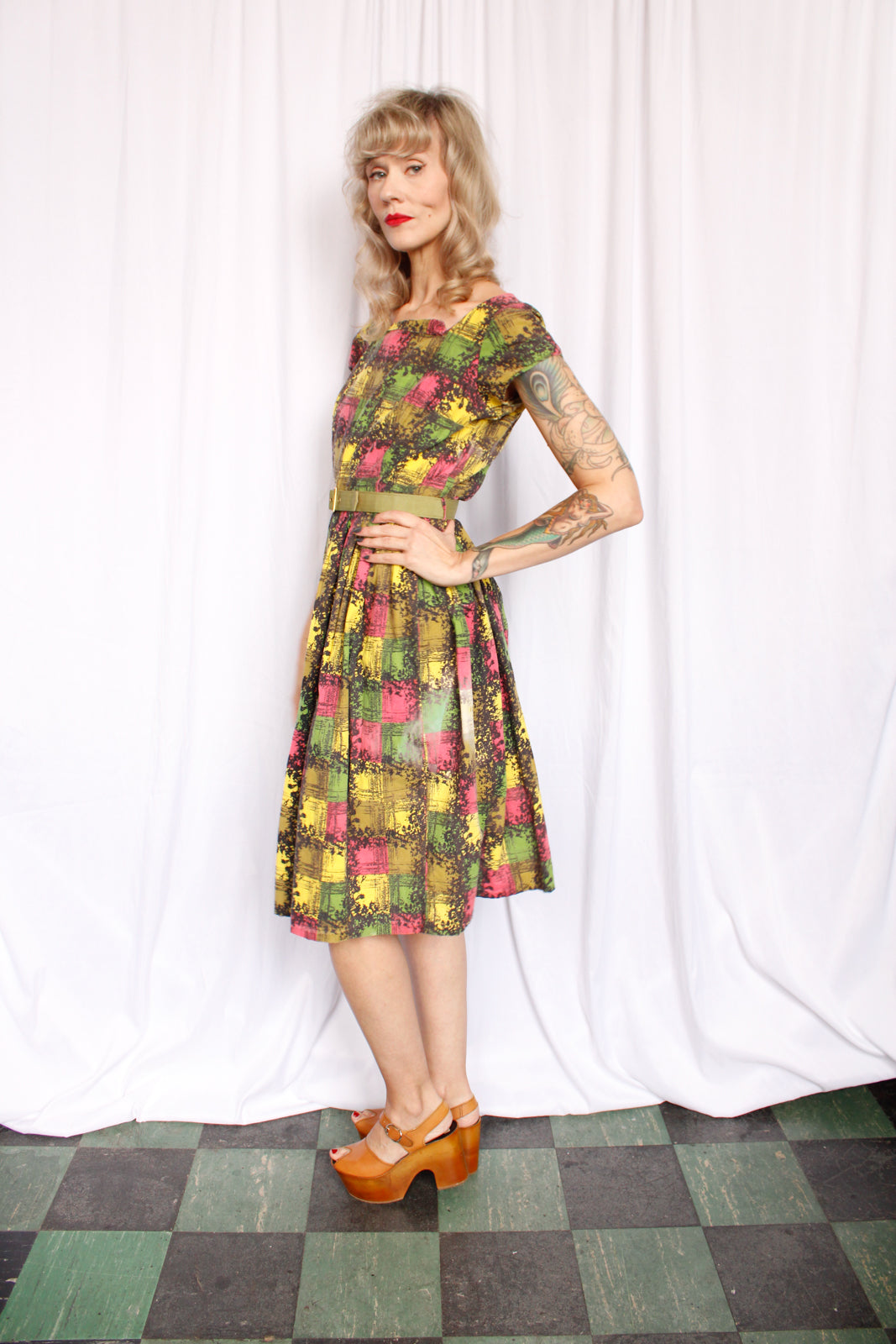 1950s Leading Lady Multicolor Plaid Dress - Medium