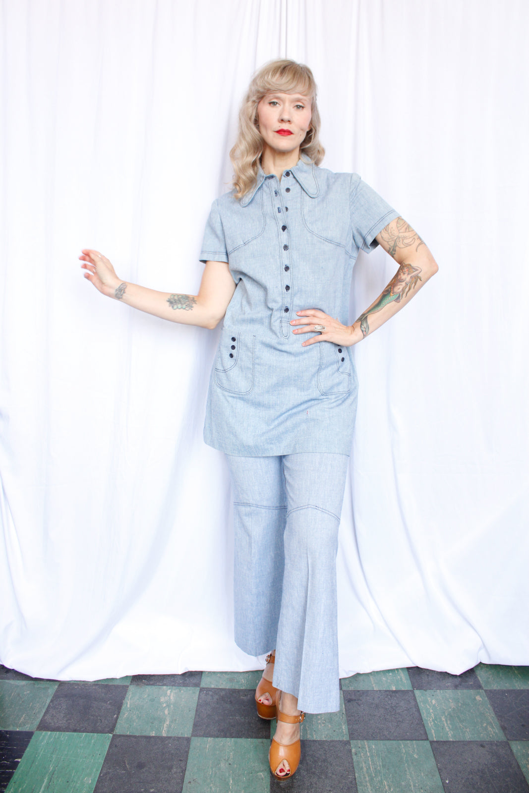 1970s Joyce 2pc Mini Dress & Bell Bottom Pant - Medium
