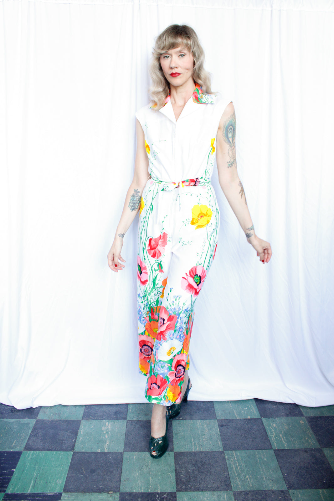 Late 1960s Bright Floral Jumpsuit - Small