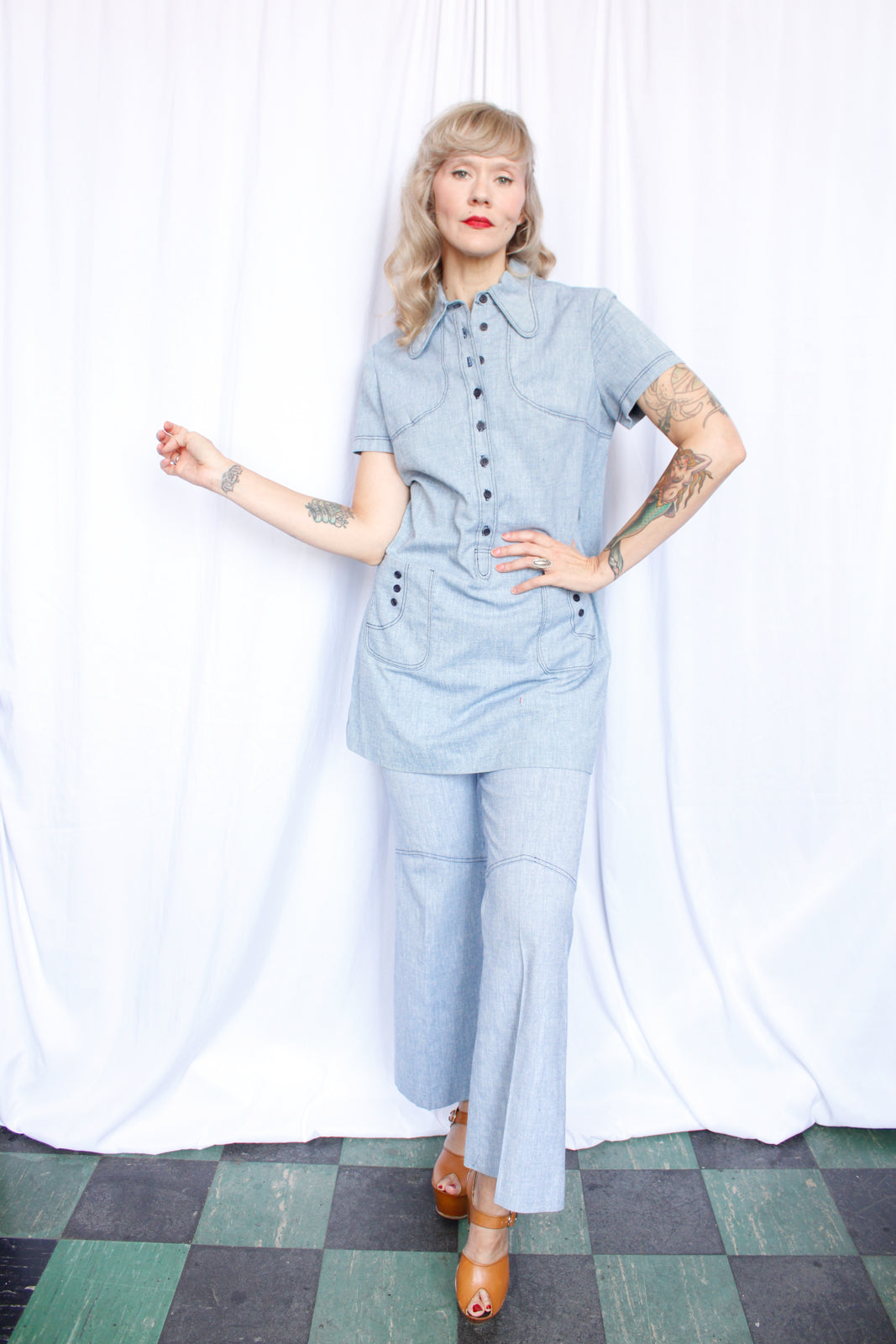 1970s Joyce 2pc Mini Dress & Bell Bottom Pant - Medium