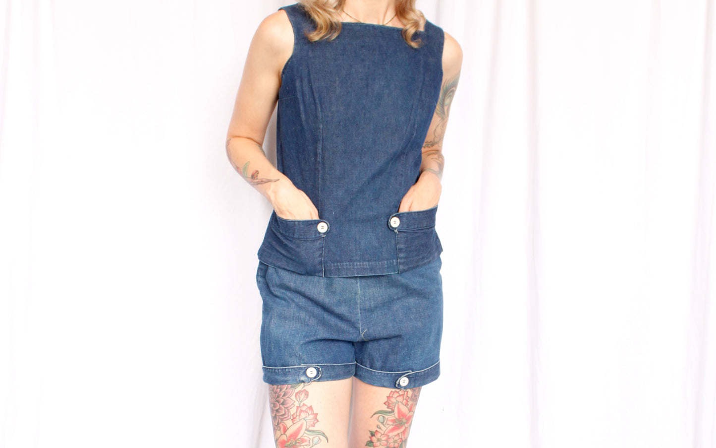 1950s Denim 2pc Shirt & Short Set - Medium