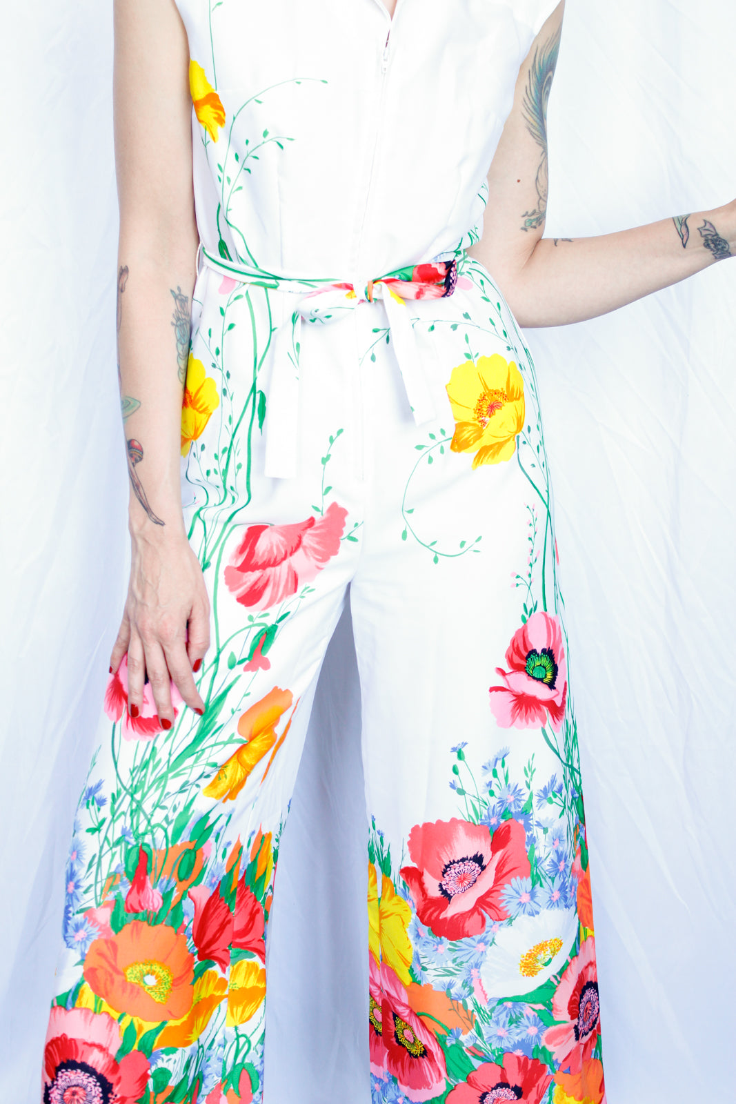 Late 1960s Bright Floral Jumpsuit - Small