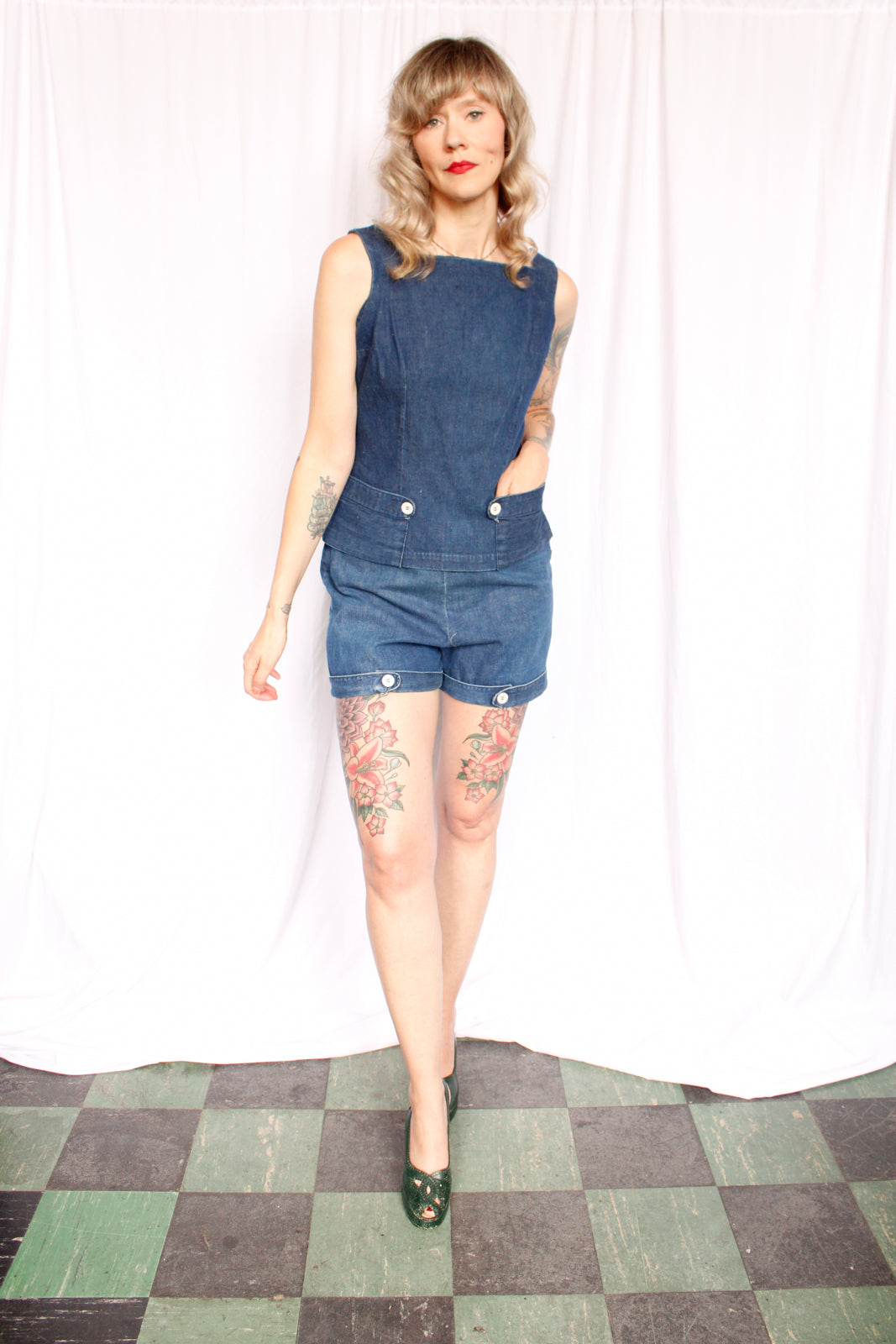 1950s Denim 2pc Shirt & Short Set - Medium