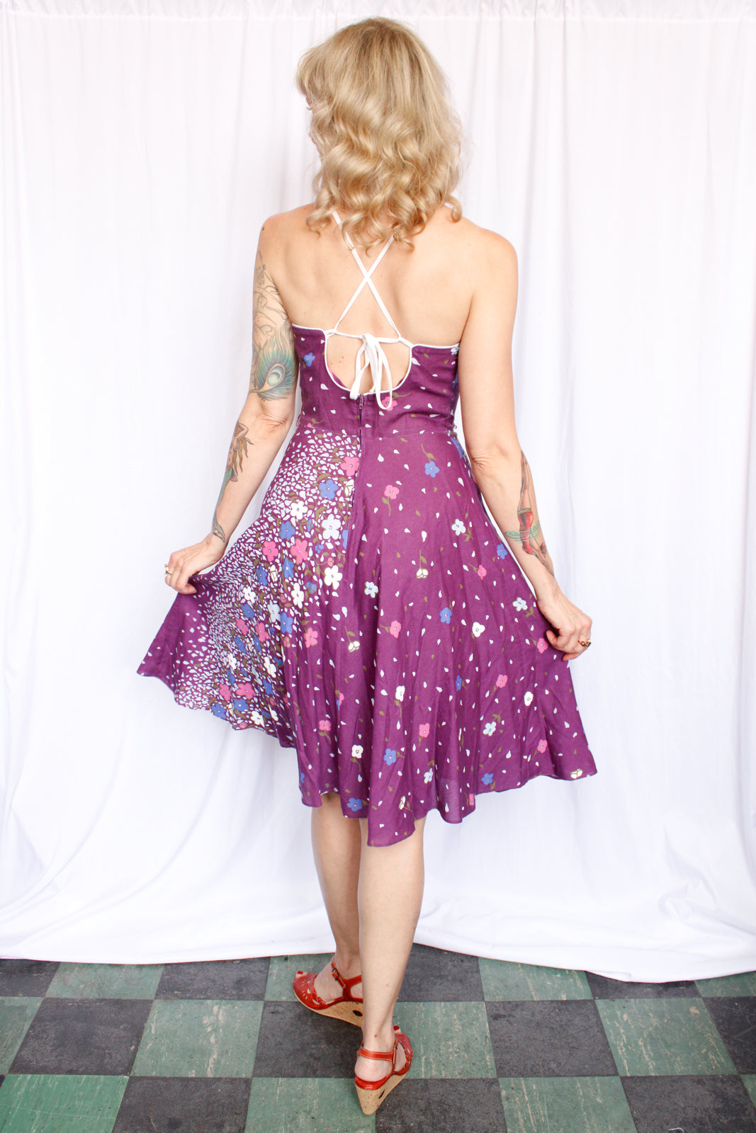 1980s Avon Fashion Floral Purple Dress - Small