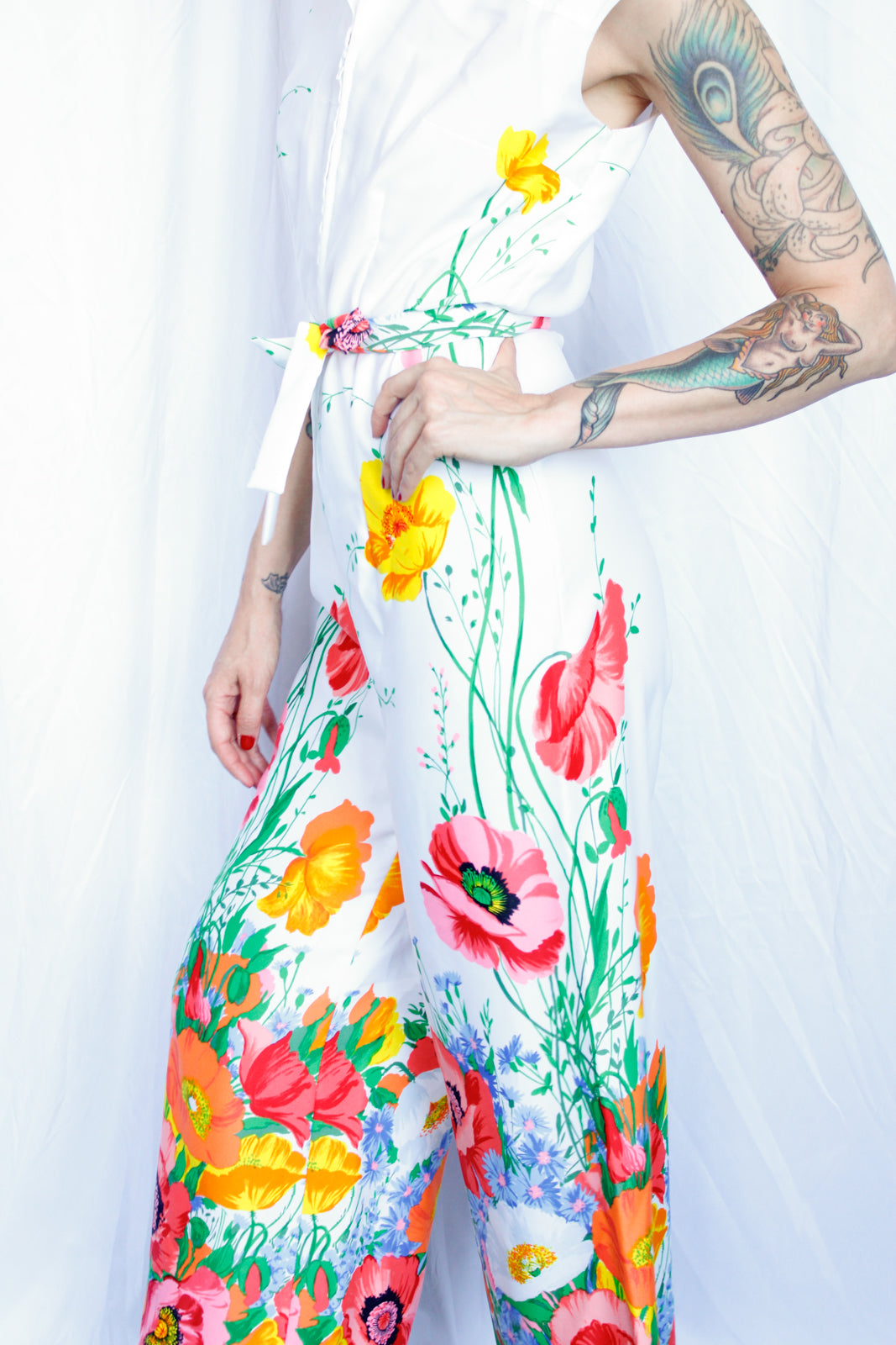 Late 1960s Bright Floral Jumpsuit - Small