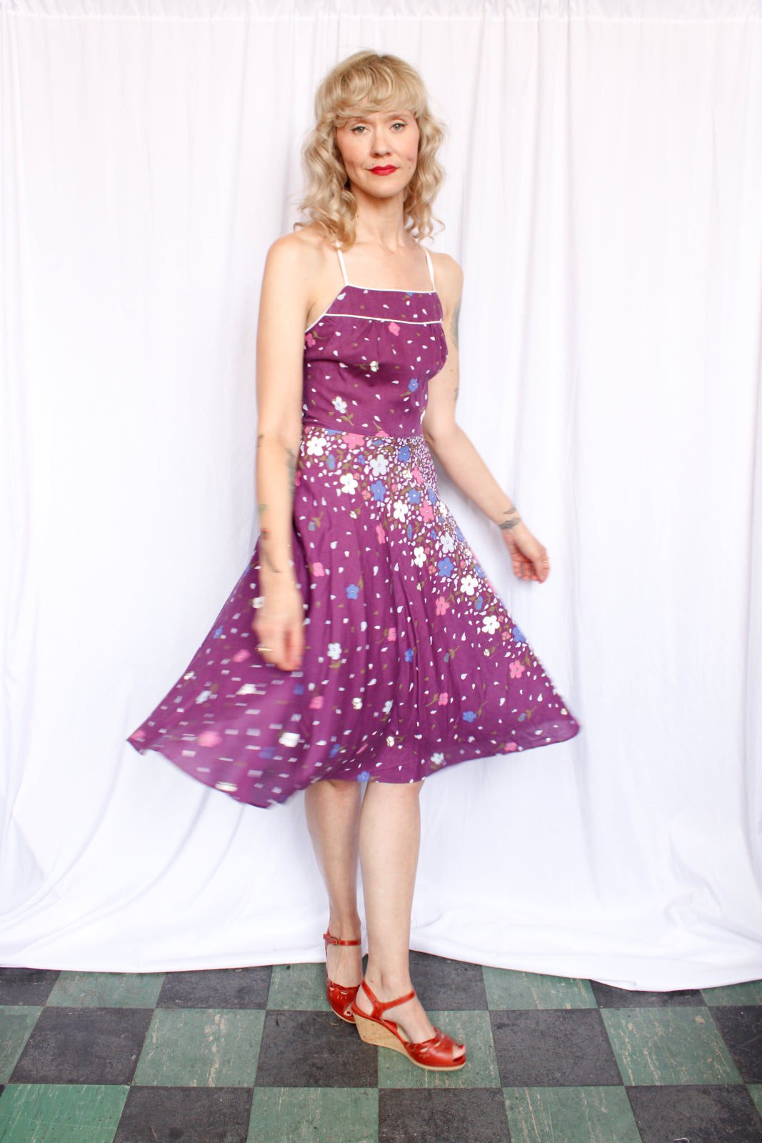 1980s Avon Fashion Floral Purple Dress - Small