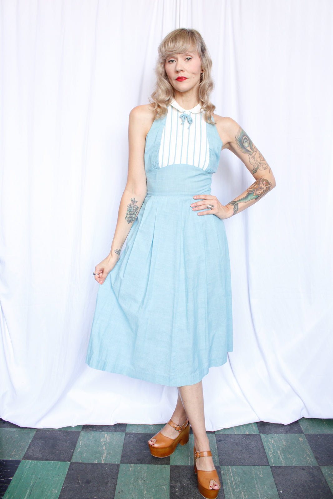 1950s Tuxedo Halter Dress - Small
