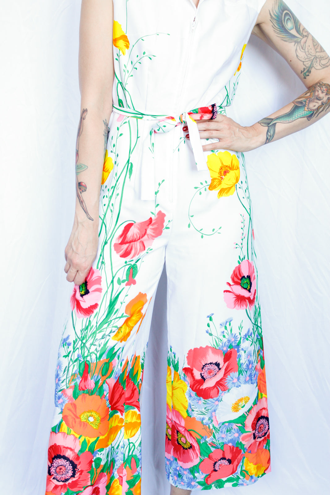 Late 1960s Bright Floral Jumpsuit - Small