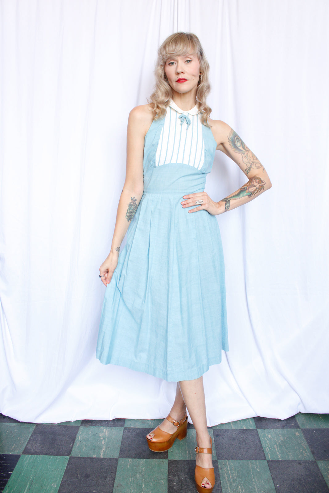 1950s Tuxedo Halter Dress - Small