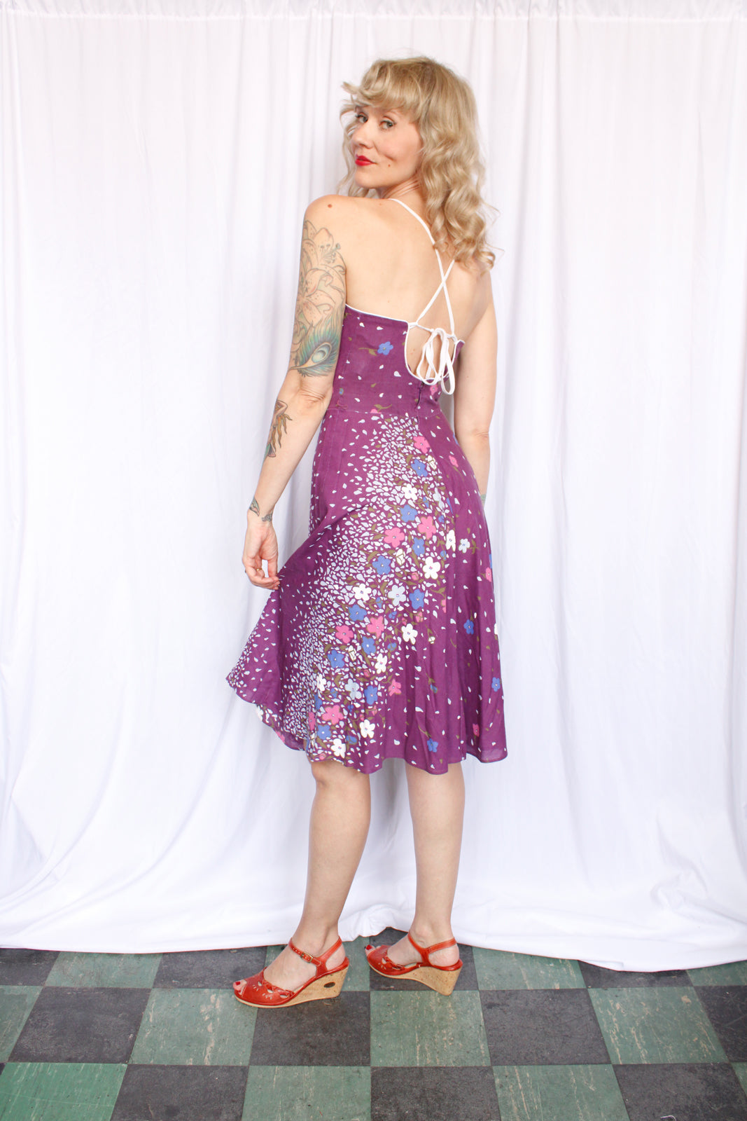 1980s Avon Fashion Floral Purple Dress - Small