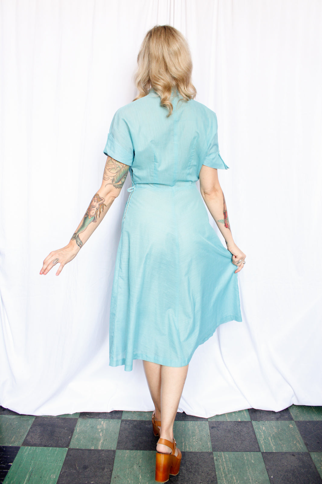 1950s Sue Carson Teal Day Dress - Medium