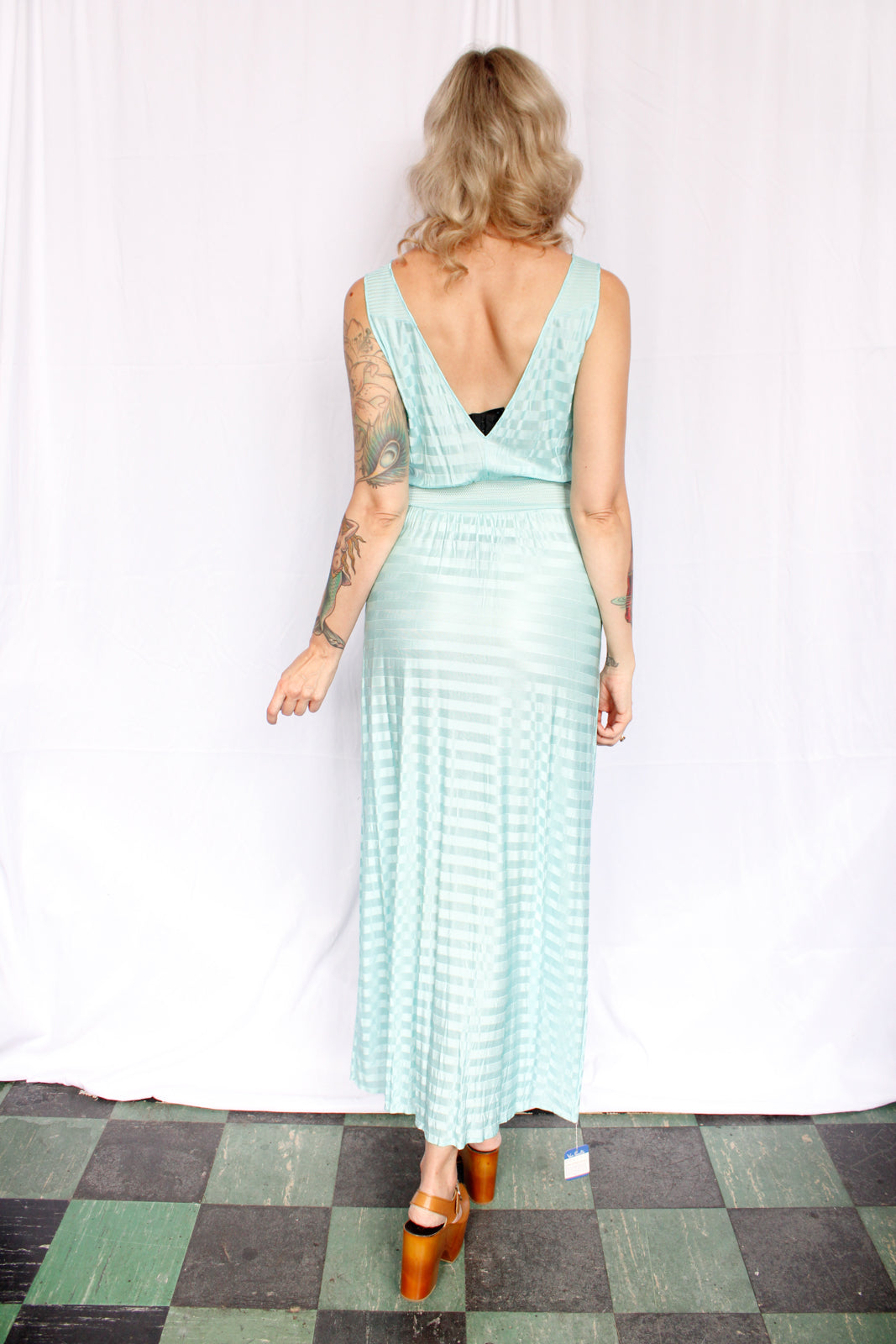 1940s NOS Van Raalte STRYPS Turquoise Blue Night Gown - Large