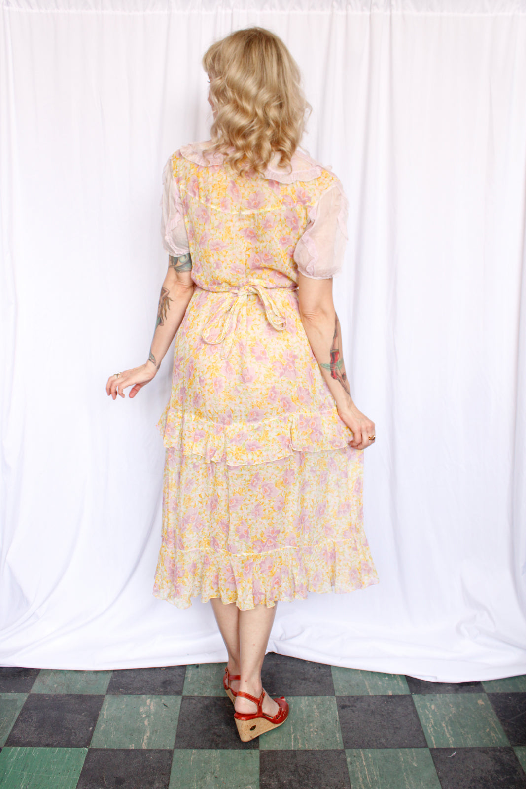 1930s Maie Frocks Cotton Purple Daisy Summer Dress - Med