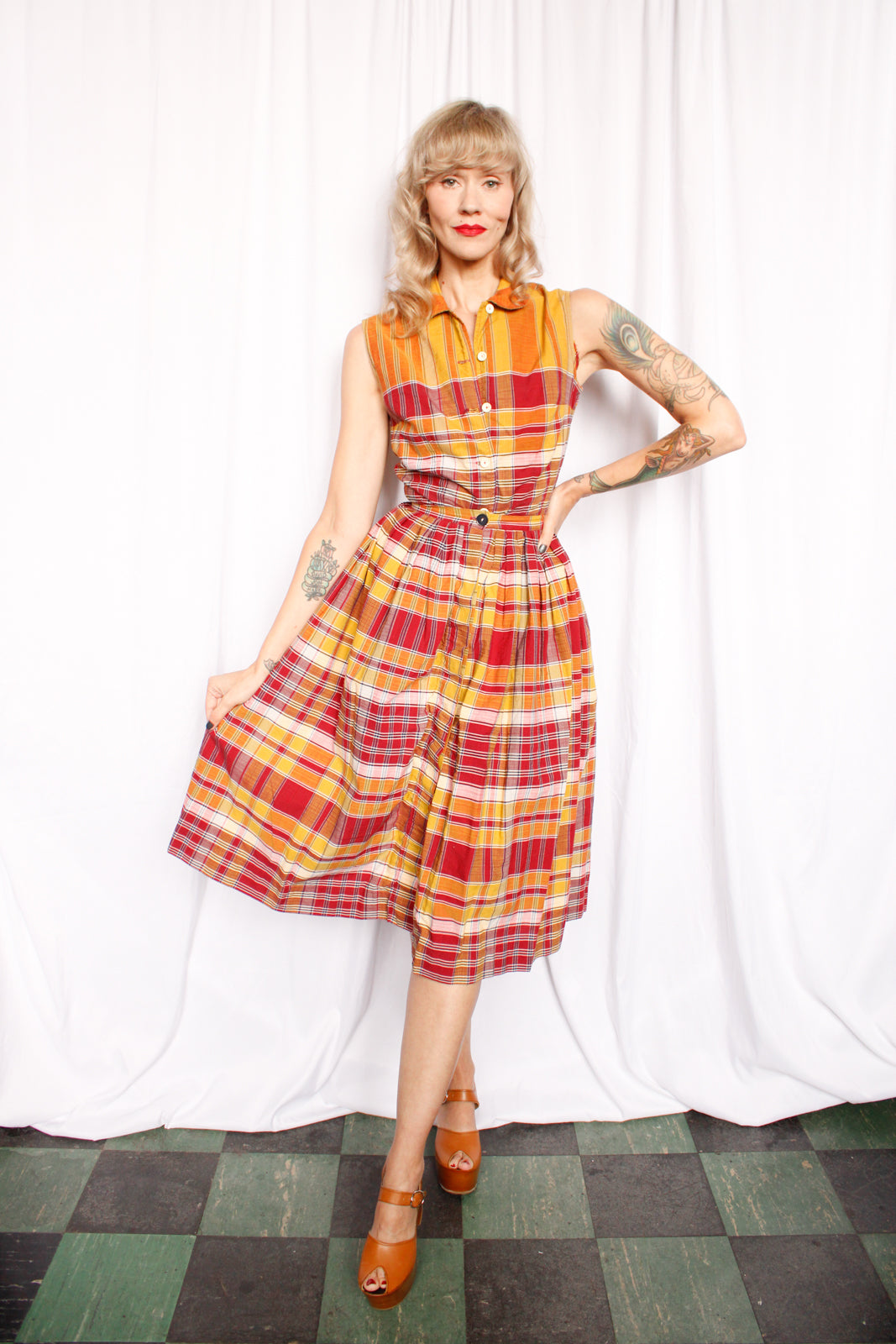 1950s Catalina Plaid Playsuit with Matching Skirt - XSmall