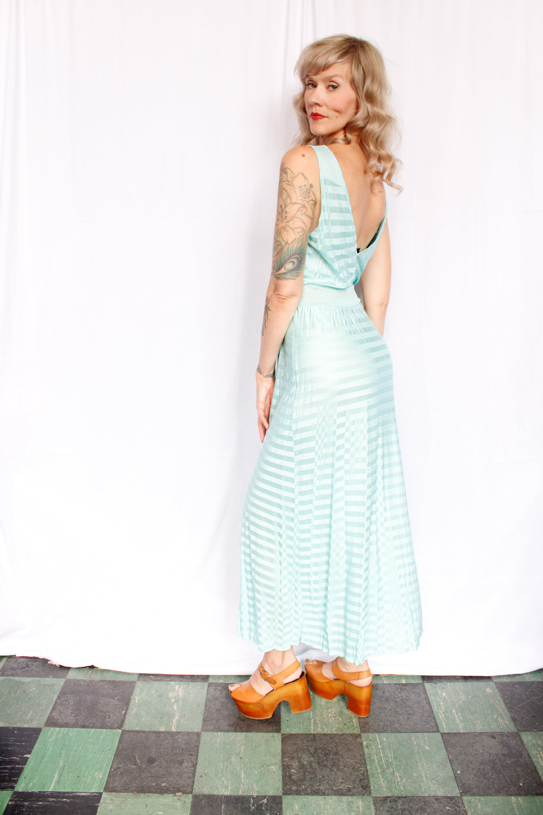 1940s NOS Van Raalte STRYPS Turquoise Blue Night Gown - Large