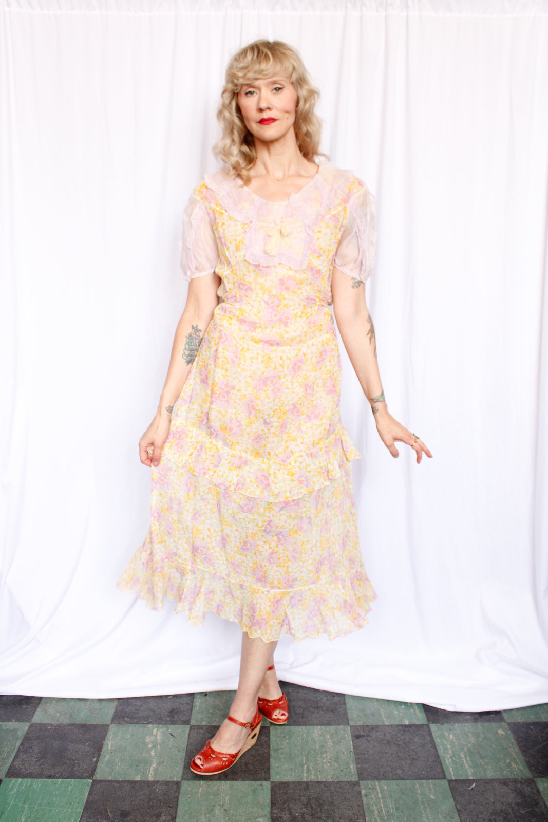 1930s Maie Frocks Cotton Purple Daisy Summer Dress - Med