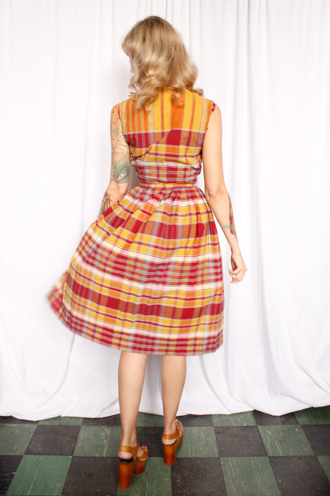 1950s Catalina Plaid Playsuit with Matching Skirt - XSmall