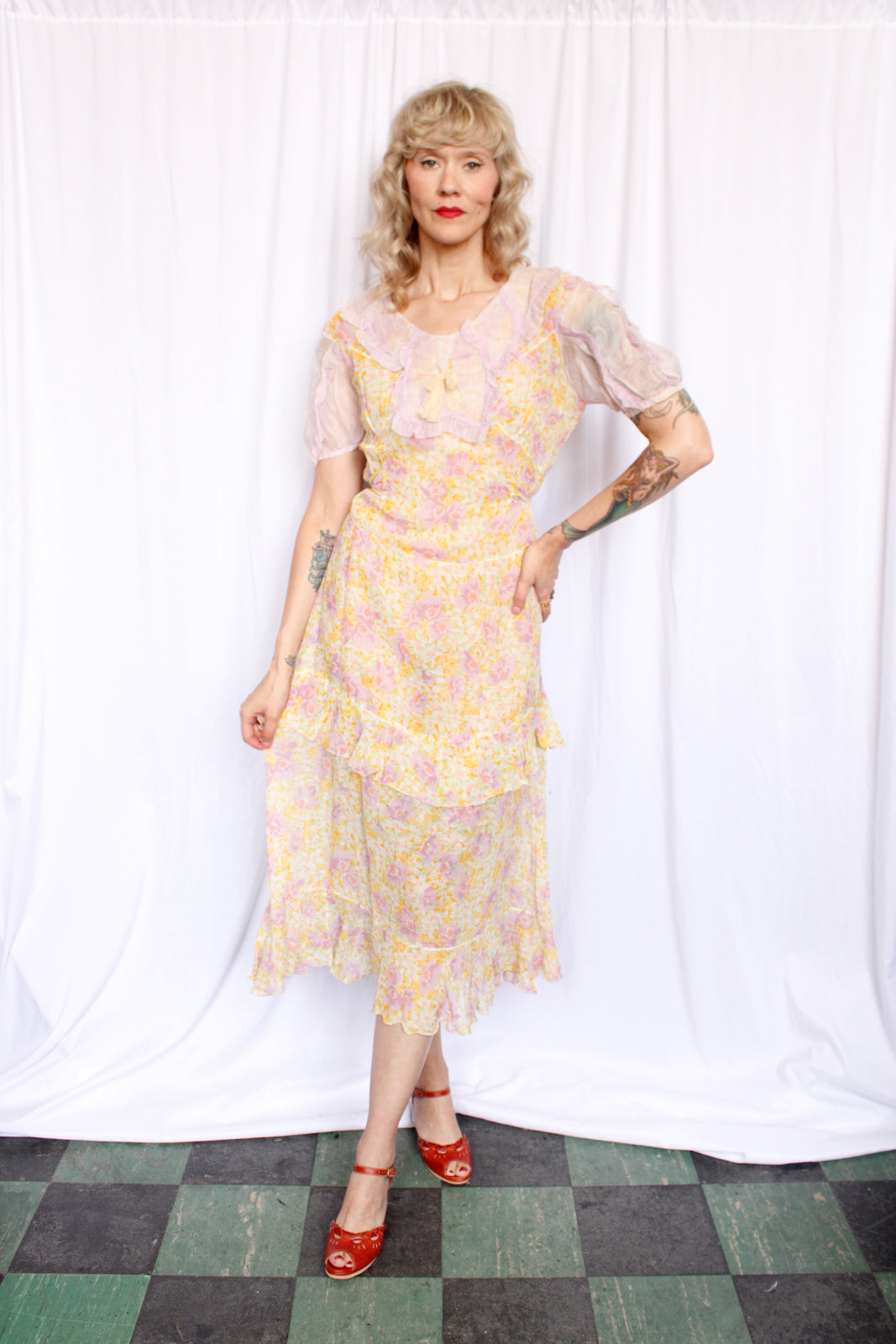1930s Maie Frocks Cotton Purple Daisy Summer Dress - Med