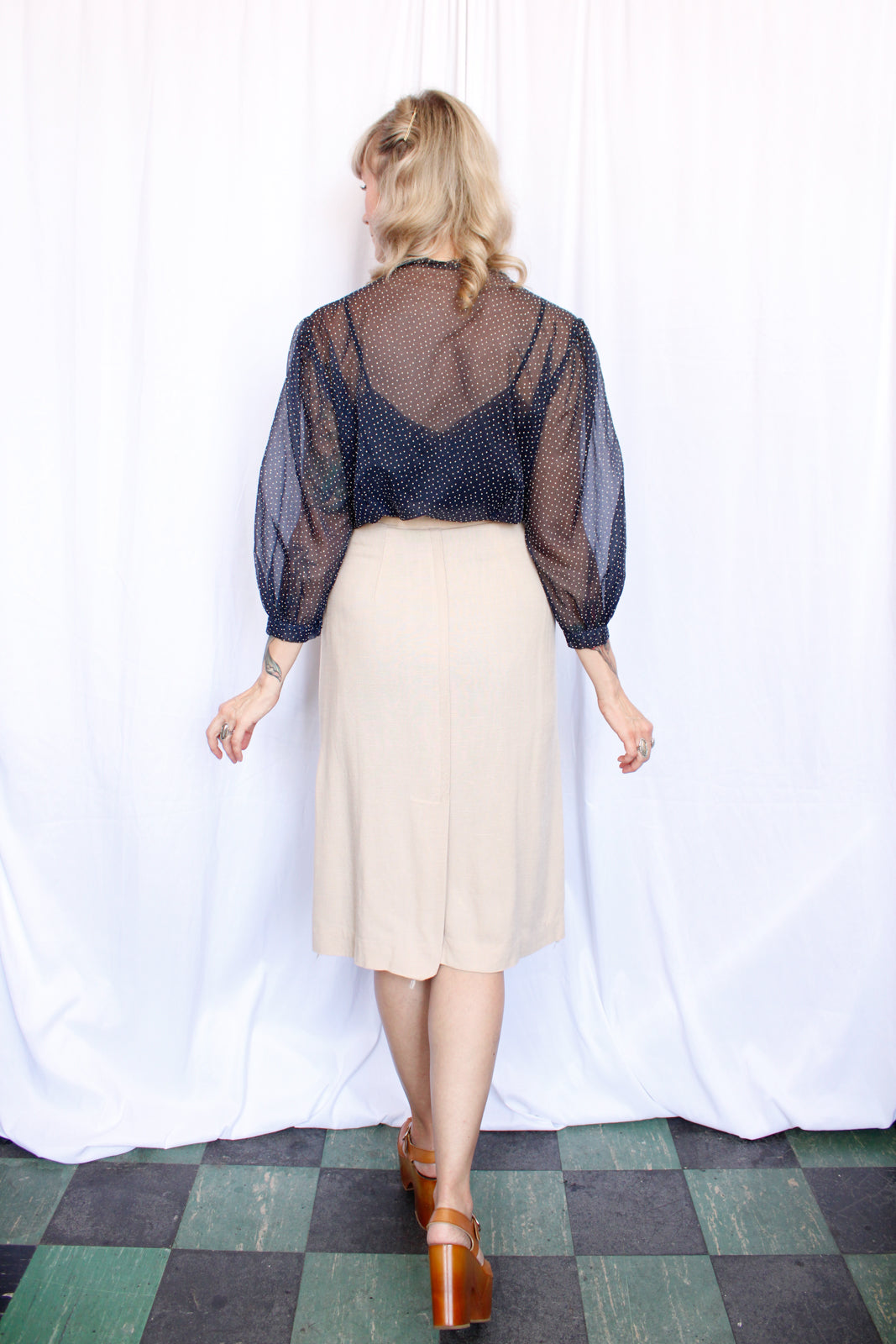 1940s Beige Linen Pencil Skirt - Small