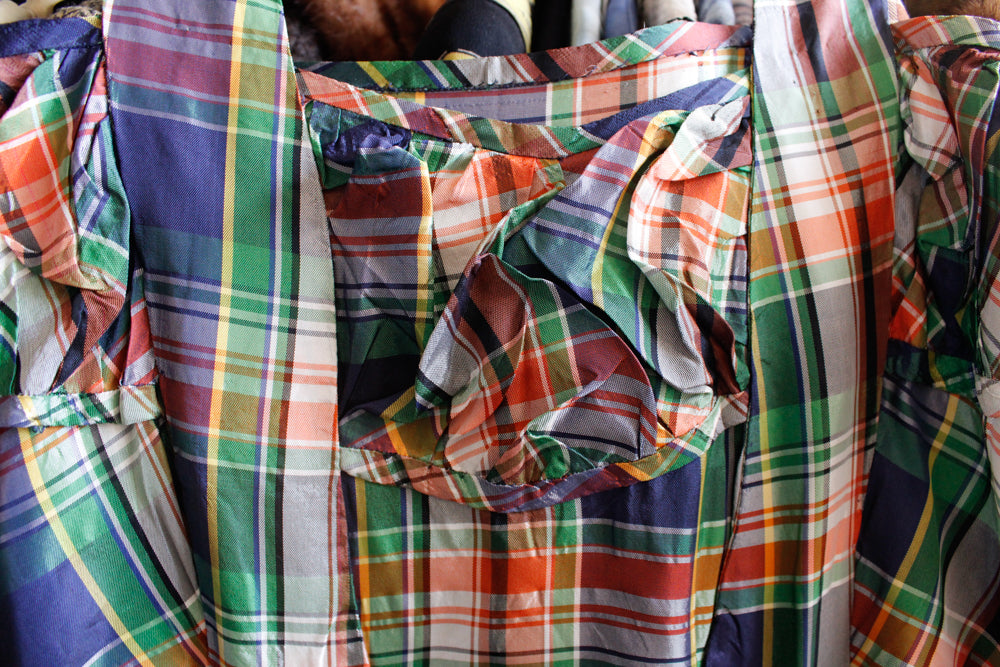 1940s Plaid Silk Taffeta Gown - Small