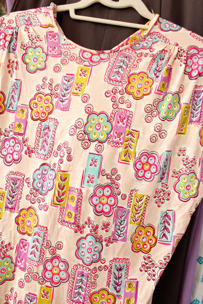 1940s Rayon Jersey Print Top - Large
