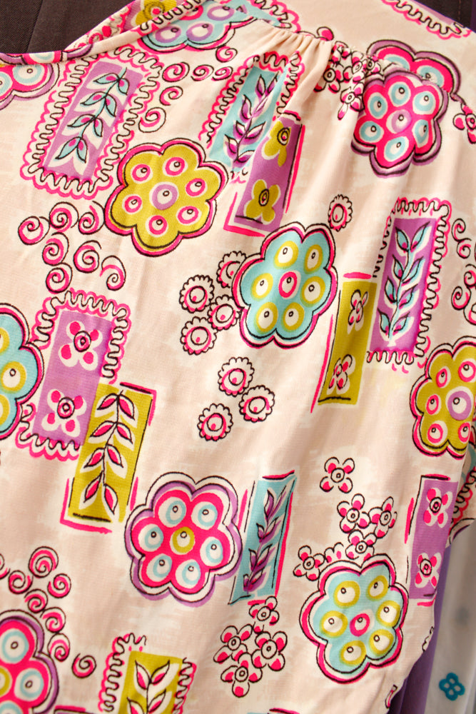 1940s Rayon Jersey Print Top - Large