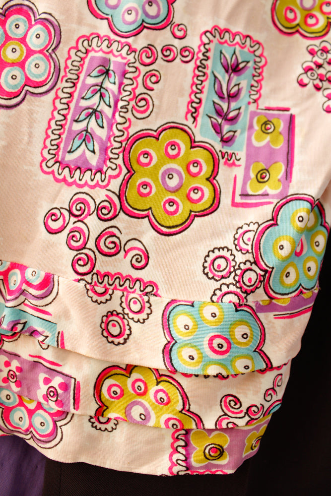 1940s Rayon Jersey Print Top - Large
