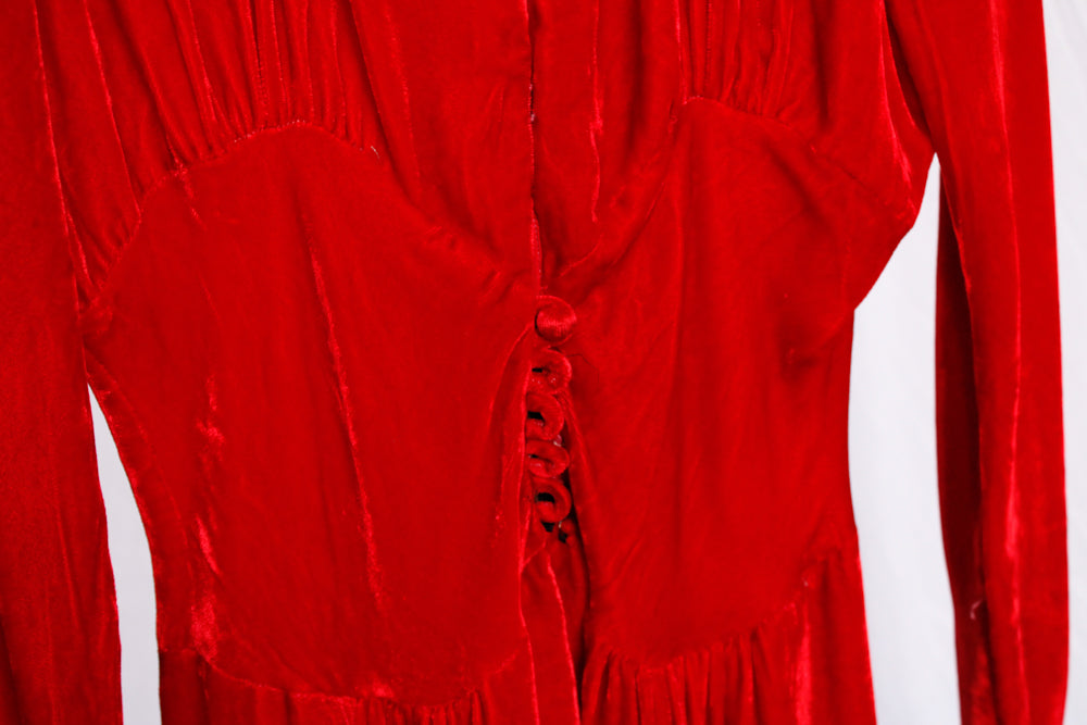 1940s Nini Turcotle Rayon Red Velvet Gown - S/M