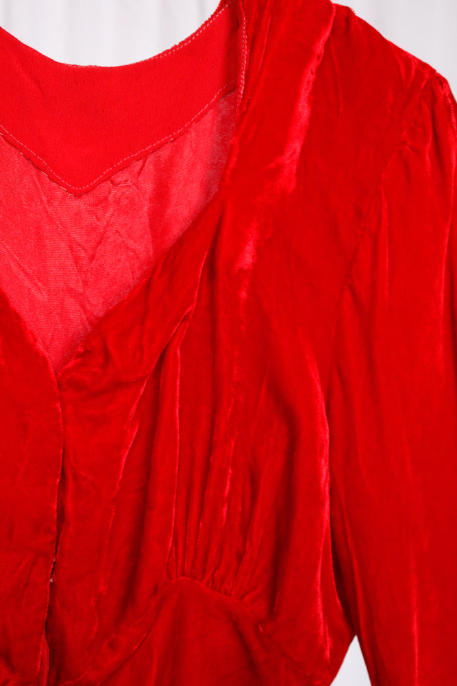 1940s Nini Turcotle Rayon Red Velvet Gown - S/M