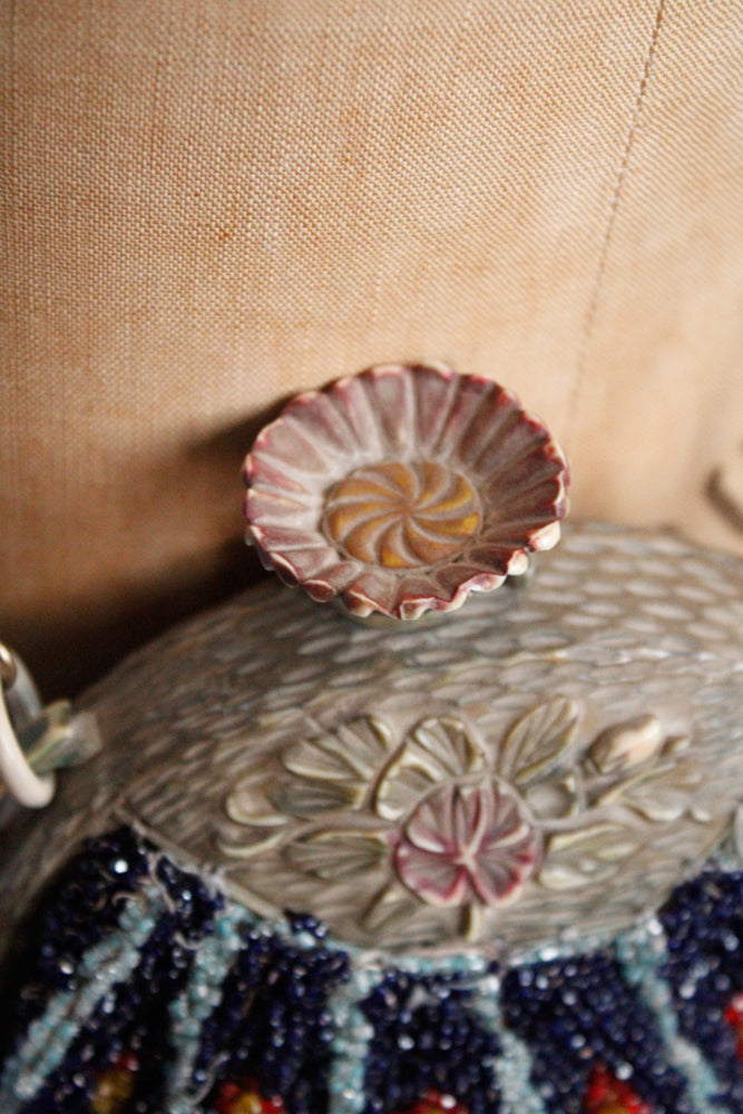 Early 1920s French Carved Celluloid Beaded Floral Handbag