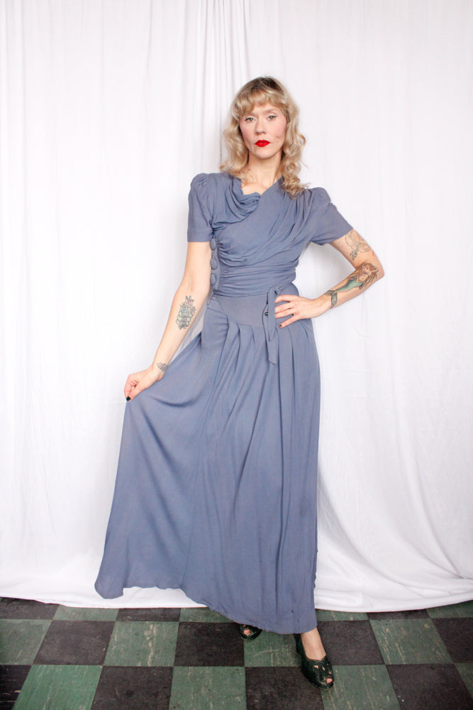 1930s Periwinkle Draped Jersey Gown - Xs