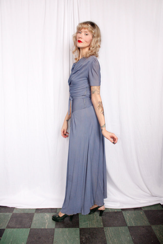 1930s Periwinkle Draped Jersey Gown - Xs