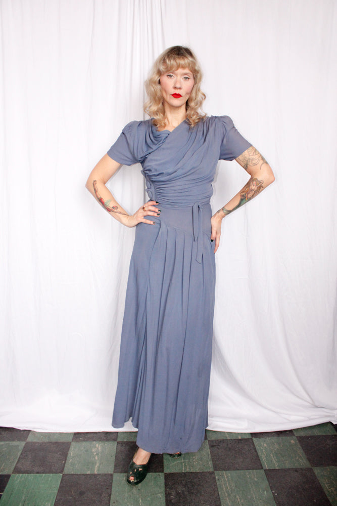 1930s Periwinkle Draped Jersey Gown - Xs