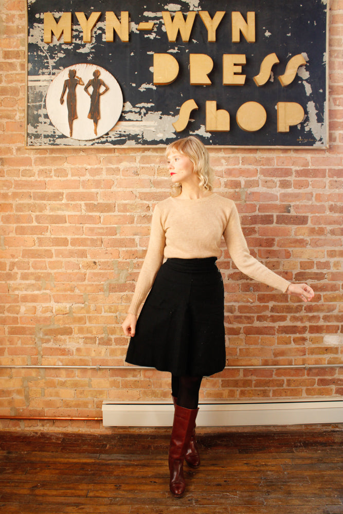1930s Wool Stevens Black High Waist Skirt