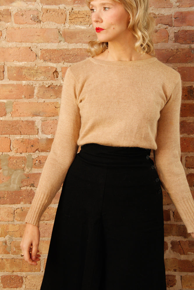 1930s Wool Stevens Black High Waist Skirt