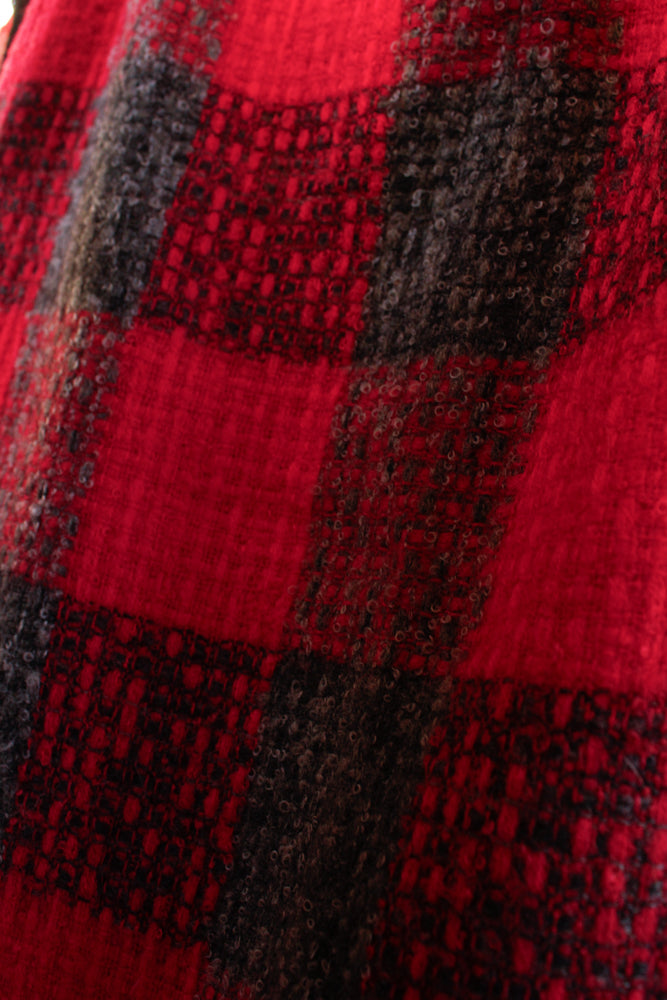 1960s Darlene Bouclé Wool Magenta & Gray Plaid Pencil Skirt - Medium