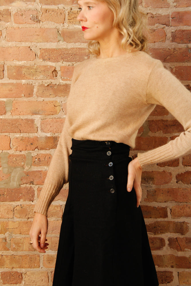 1930s Wool Stevens Black High Waist Skirt