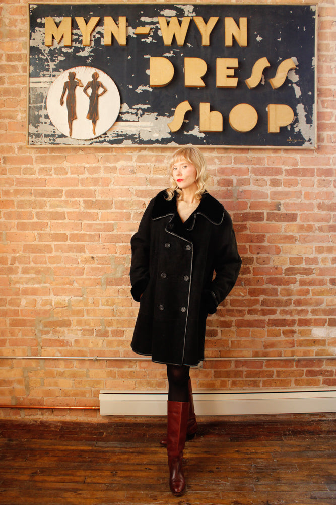 1990s Neiman Marcus Black Suede & Shearling Coat - M/L