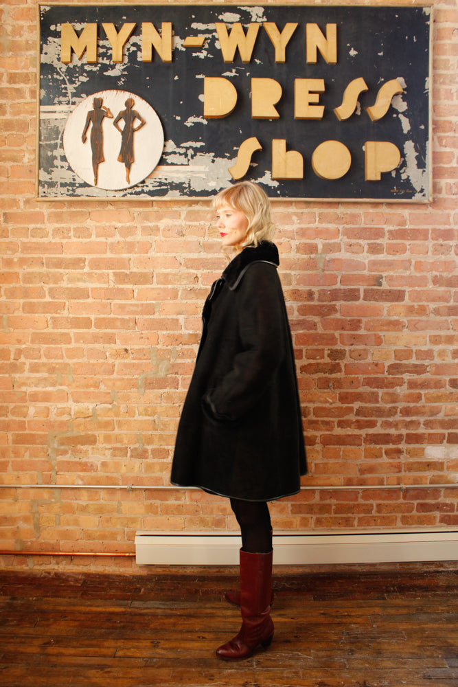 1990s Neiman Marcus Black Suede & Shearling Coat - M/L