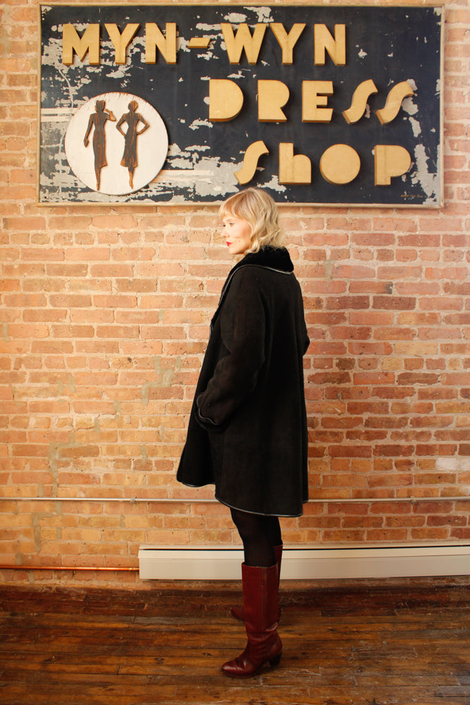1990s Neiman Marcus Black Suede & Shearling Coat - M/L