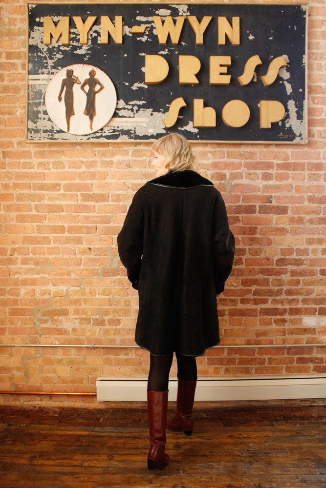 1990s Neiman Marcus Black Suede & Shearling Coat - M/L