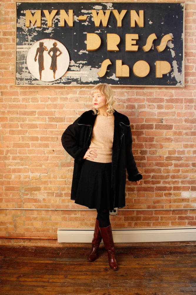 1990s Neiman Marcus Black Suede & Shearling Coat - M/L
