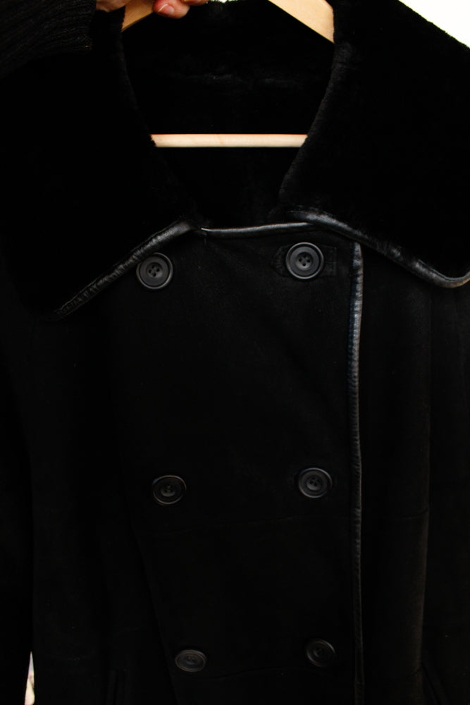 1990s Neiman Marcus Black Suede & Shearling Coat - M/L