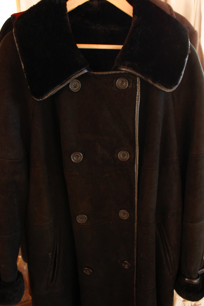 1990s Neiman Marcus Black Suede & Shearling Coat - M/L