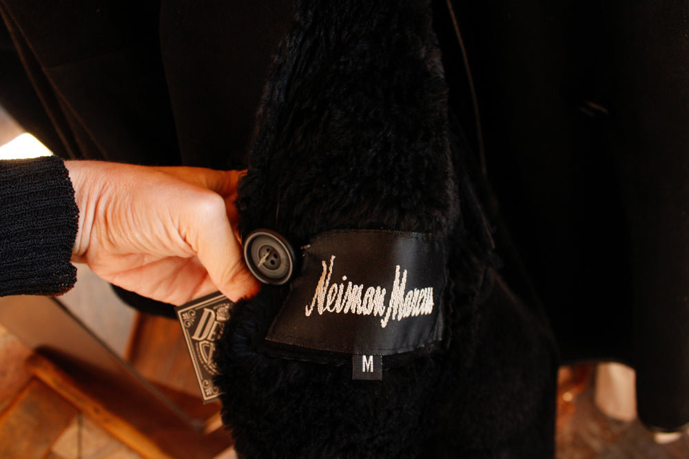 1990s Neiman Marcus Black Suede & Shearling Coat - M/L
