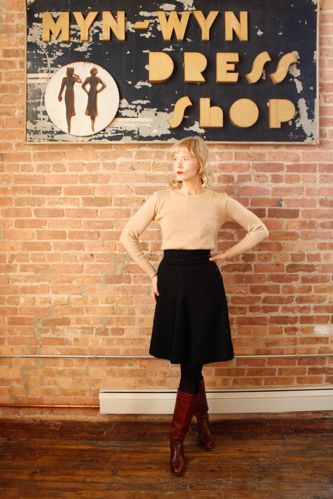 1930s Wool Stevens Black High Waist Skirt