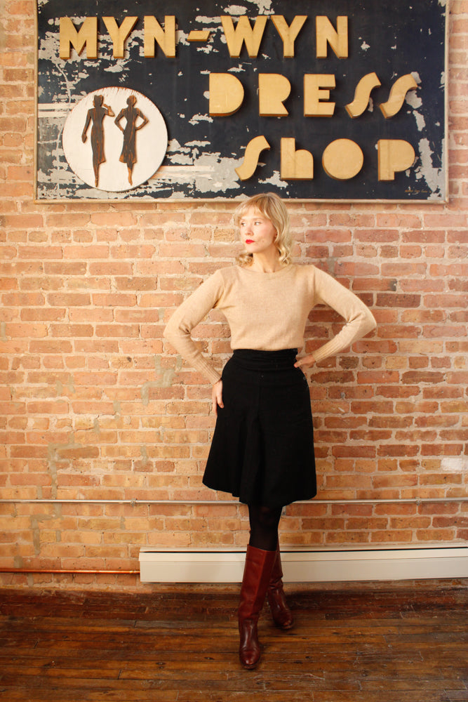 1930s Wool Stevens Black High Waist Skirt