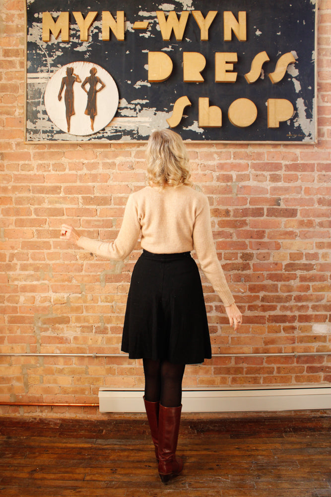 1930s Wool Stevens Black High Waist Skirt
